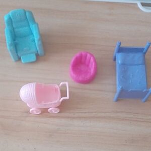 Kids Toy Set with Pink Carriage and Blue Crib